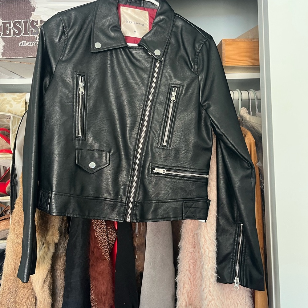 Black Medium Leather Biker Jacket